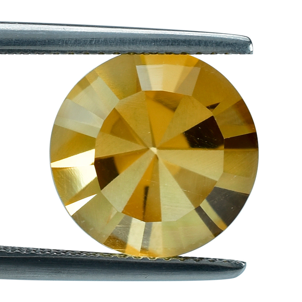 CITRINE (GOLDEN) DIAMOND CUT WITH ONE FACETED POLISH AND ONE SIDE UNPOLISH ROUND (DES#29) 12MM 2.93 Cts.