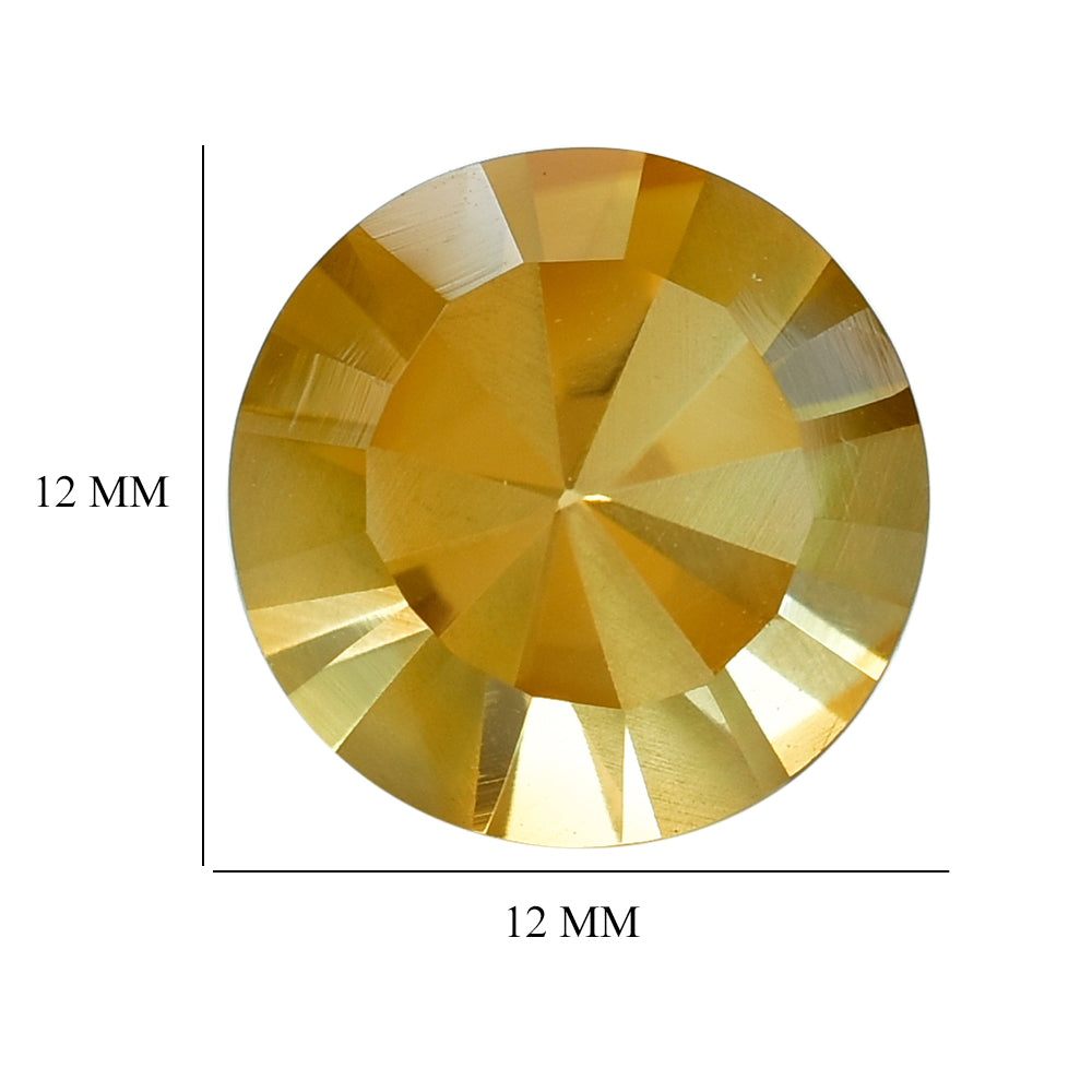 CITRINE (GOLDEN) DIAMOND CUT WITH ONE FACETED POLISH AND ONE SIDE UNPOLISH ROUND (DES#29) 12MM 2.93 Cts.