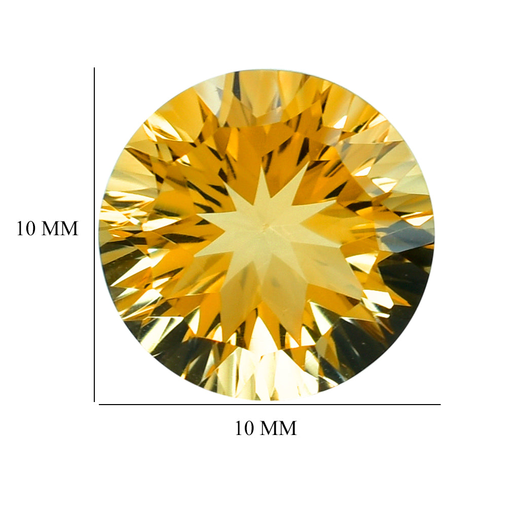 CITRINE (YELLOW) CONCAVE CUT ROUND (DES#45) (C-2) 10MM 3.47 Cts.