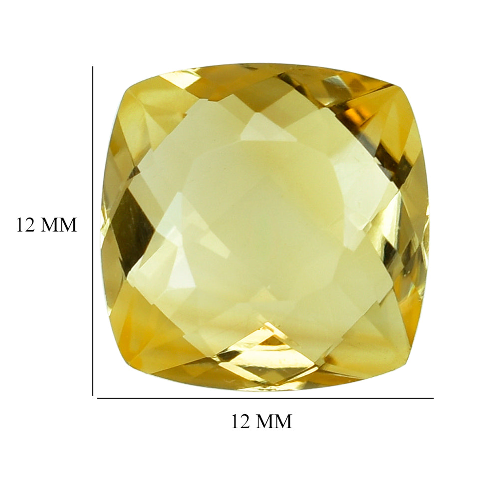 CITRINE (YELLOW) ANTIKE CUSHION WITH ONE SIDE TABLE & ONE SIDE CHECKER CUT (DES#24) (C-4) 12MM 6.75 Cts.