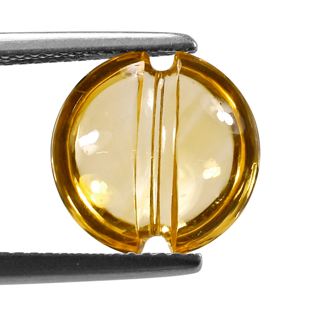 CITRINE (YELLOW) LENTIL ROUND WITH CARVED BELT (DES#25) (C-3) 12MM 5.23 Cts.