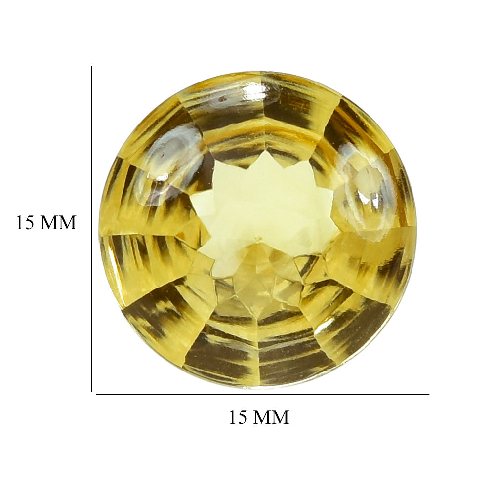 CITRINE (YELLOW) CONCAVE STEP CUT BACK ROUND (DES#47) (C-3) 15MM 11.79 Cts.