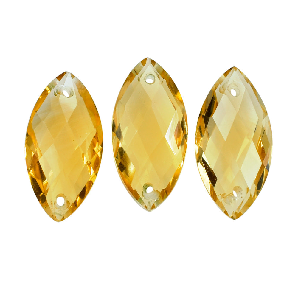 CITRINE (GOLDEN) CHECKER CUT BRIOLETTE MARQUISE (FULL DRILL TWO) (C2) 16X8MM 3.87 Cts.