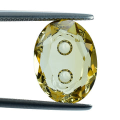 YELLOW CITRINE BOTH SIDE TABLE CUT OVAL WITH TWO CHEESE HOLE 16X12MM 8.55 Cts.
