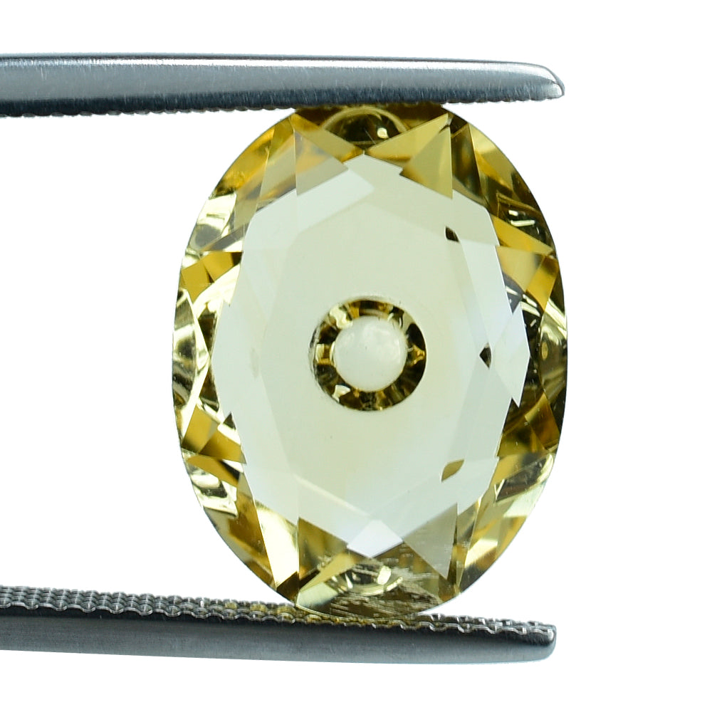 YELLOW CITRINE BOTH SIDE TABLE CUT OVAL WITH ONE CHEESE HOLE 16X12MM 8.50 Cts.