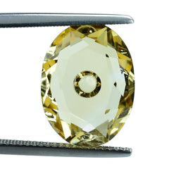 YELLOW CITRINE BOTH SIDE TABLE CUT OVAL WITH ONE CHEESE HOLE 16X12MM 8.50 Cts.