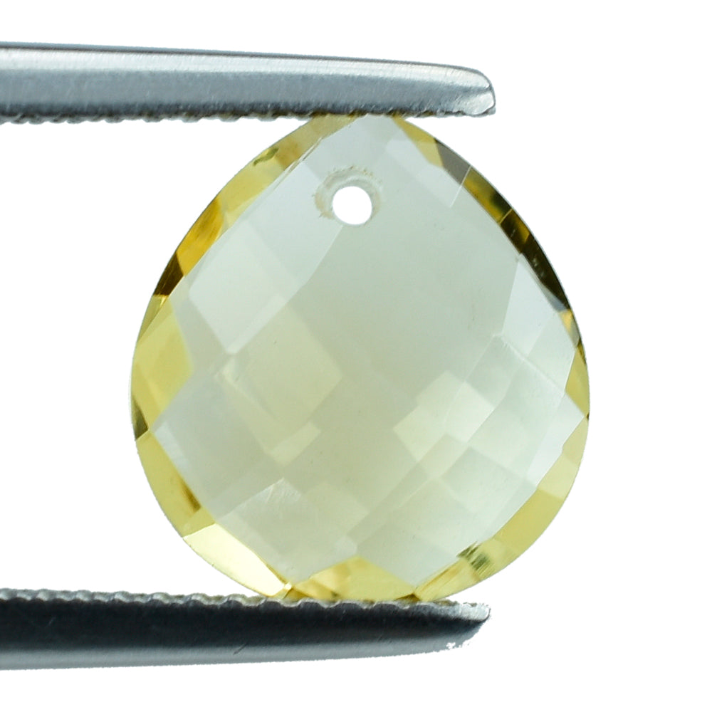 YELLOW CITRINE BRIOLETTE PEAR (FULL DRILL) (C-4/CLEAN) 11X10MM 3.55 Cts.