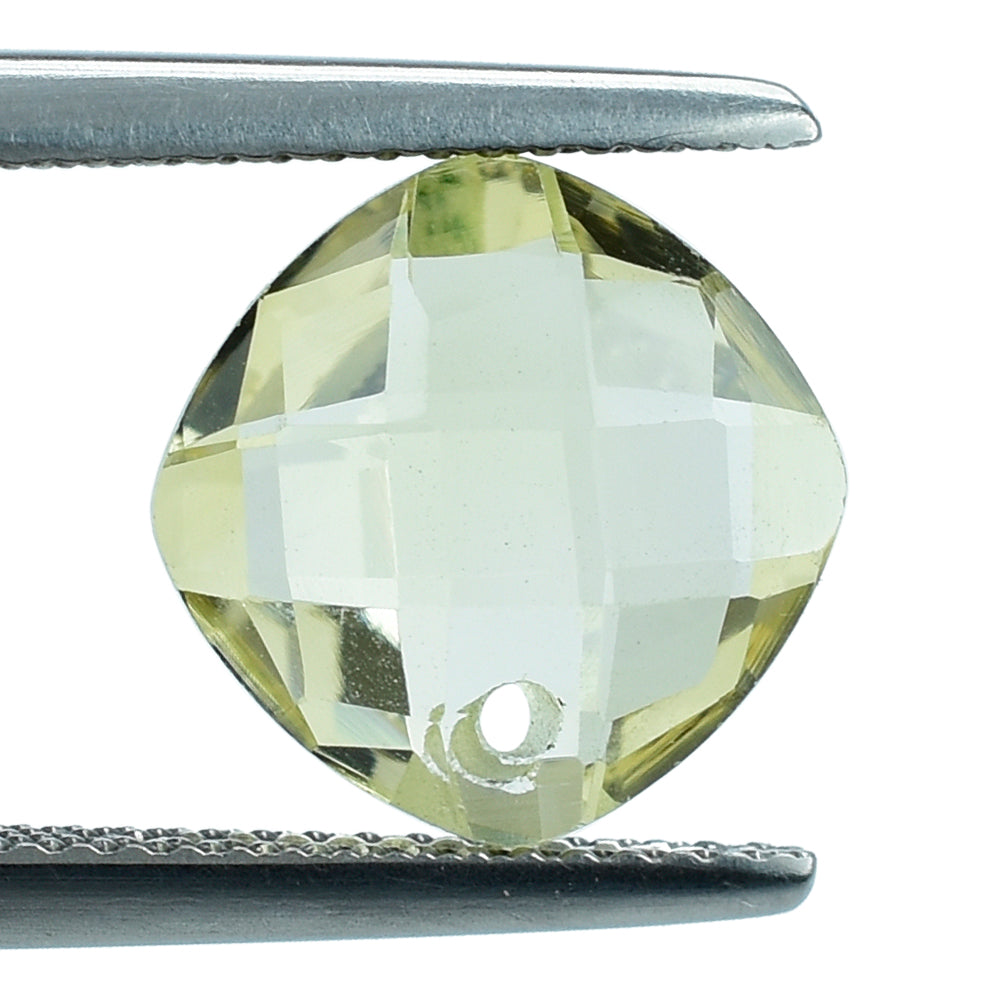 LEMON CITRINE  BRIOLETTE CUSHION FACETED (FRONT TO BACK DRILL) 10MM 3.11 Cts.