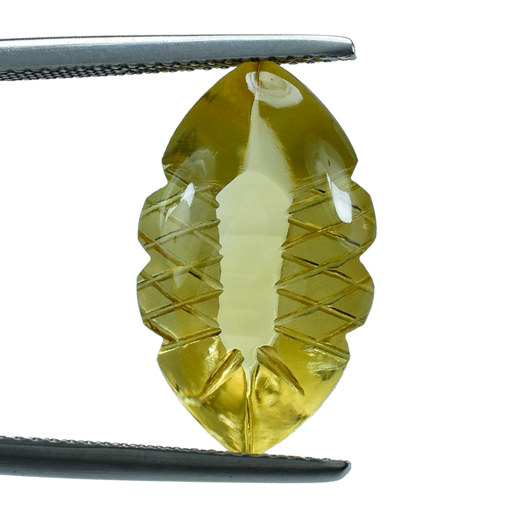 CITRINE BUFFTOP FISH CARVED BACK MARQUISE (DES#111) 20X11.50MM 10.38 Cts.