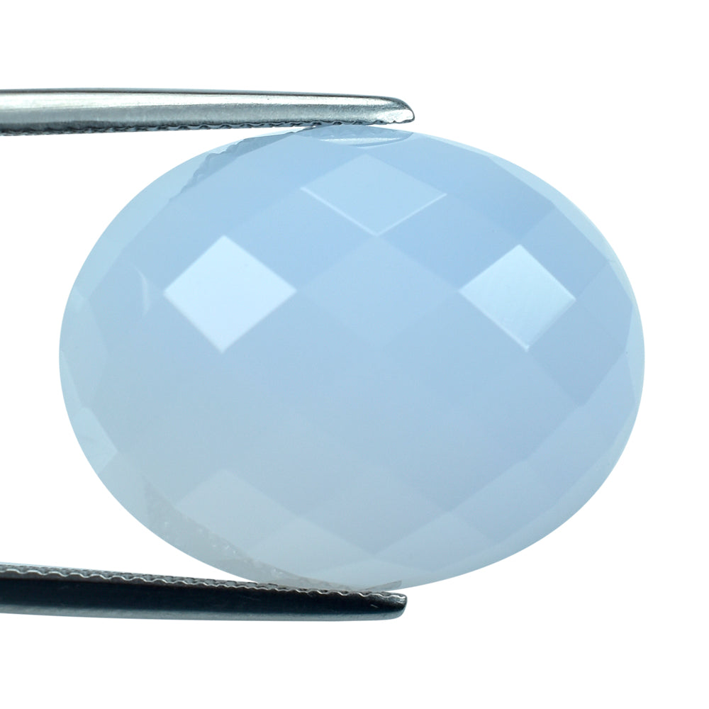 NATURAL CHALCEDONY CHECKER OVAL CAB 24X19MM 28.93 Cts.