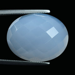 NATURAL CHALCEDONY CHECKER OVAL CAB 24X19MM 28.66 Cts.