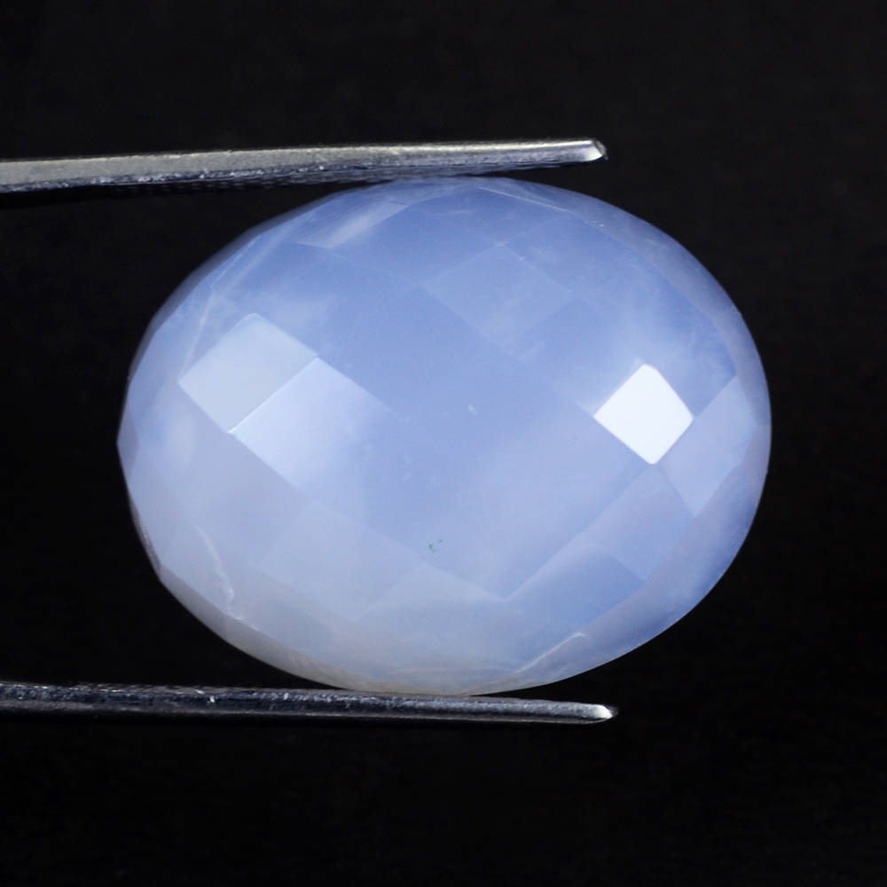 NATURAL CHALCEDONY CHECKER CUT OVAL CAB 24X19MM 28.30 Cts.