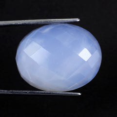 NATURAL CHALCEDONY CHECKER CUT OVAL CAB 24X19MM 28.30 Cts.