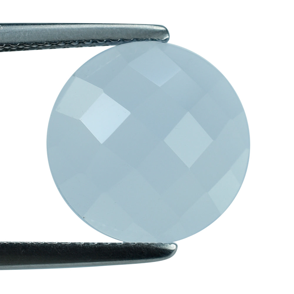 NATURAL CHALCEDONY CHECKER ROUND CAB 13MM 5.18 Cts.