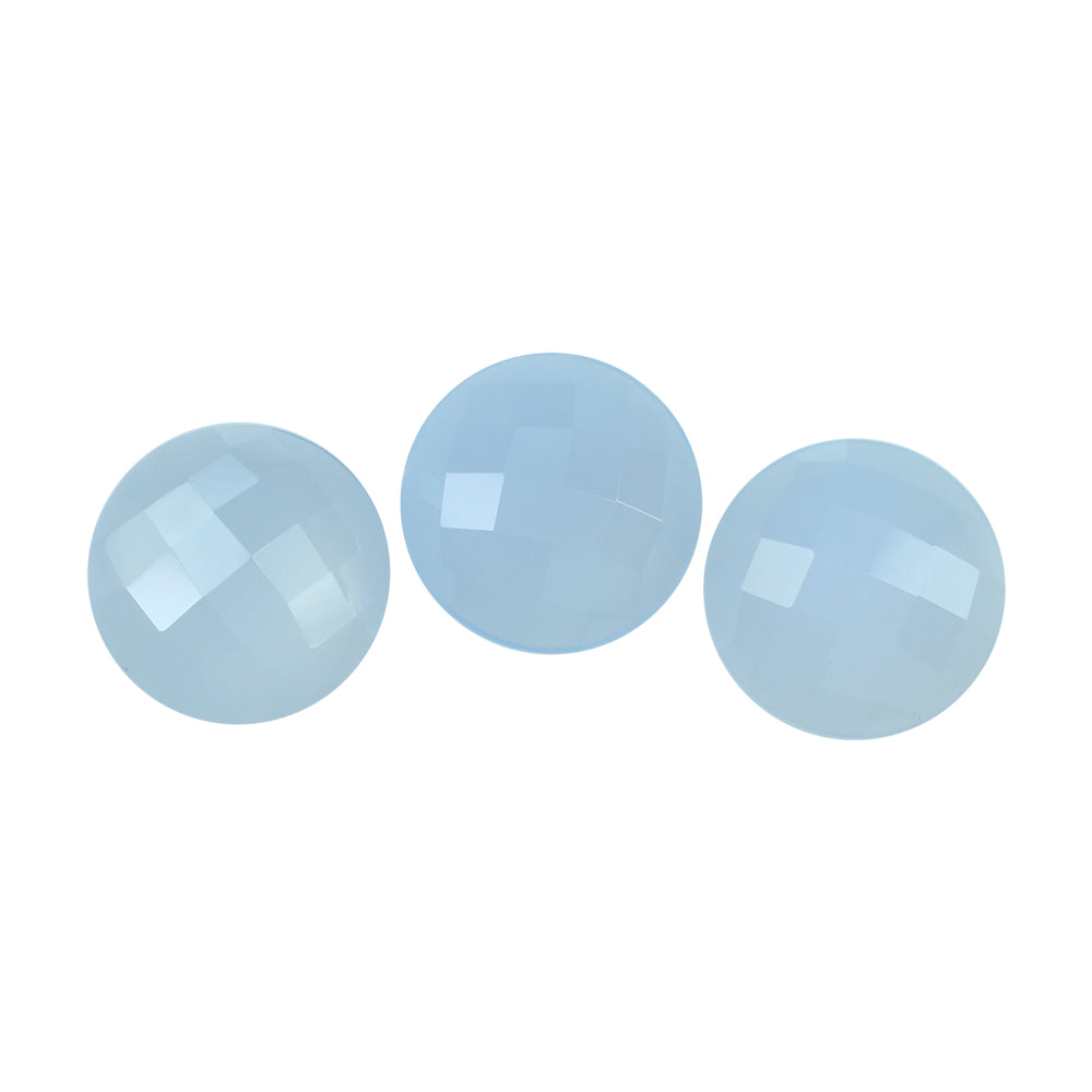 NATURAL CHALCEDONY CHECKER ROUND CAB 13MM 5.18 Cts.