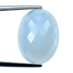 NATURAL CHALCEDONY CHECKER OVAL CAB 20X15MM 18.10 Cts.