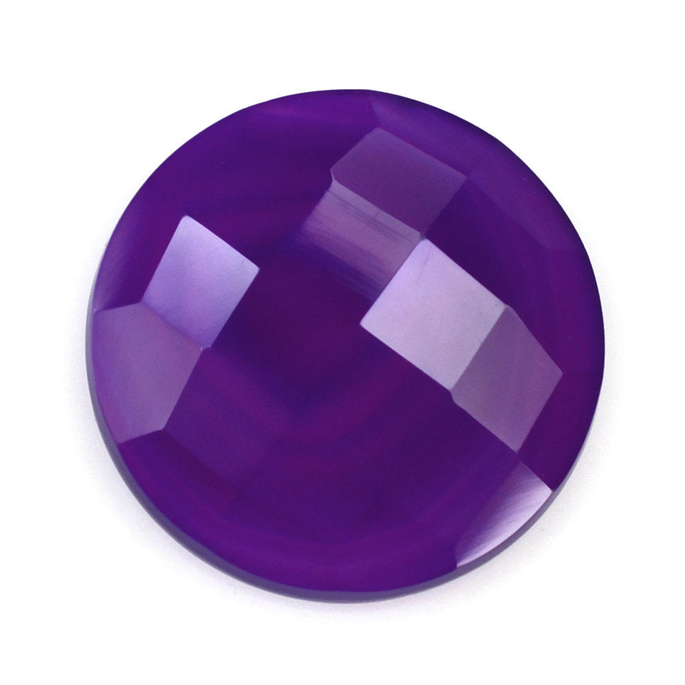DYED PURPLE CHALCEDONY CHECKER ROUND CAB 12MM 3.50 Cts.