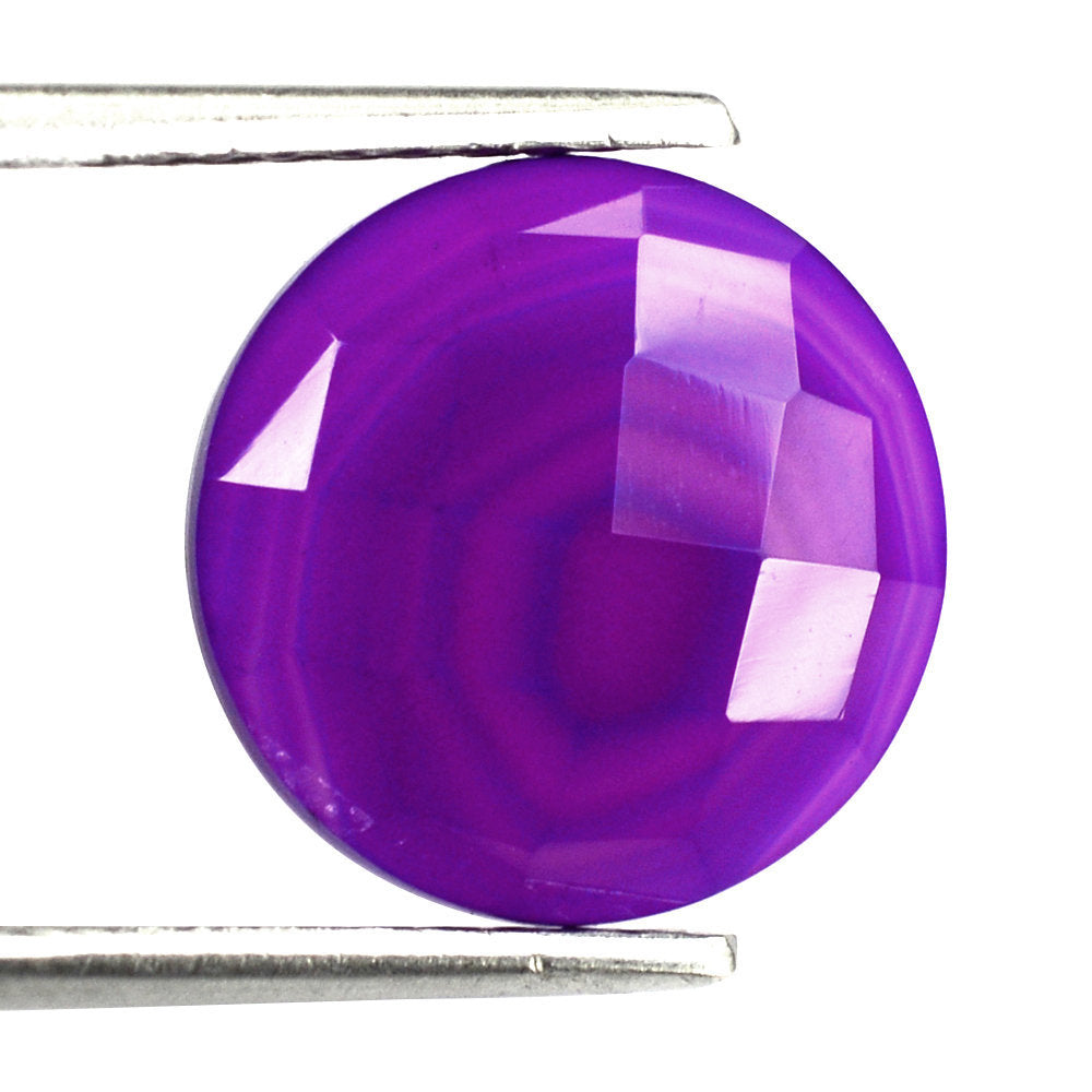DYED PURPLE CHALCEDONY CHECKER ROUND CAB 12MM 3.50 Cts.