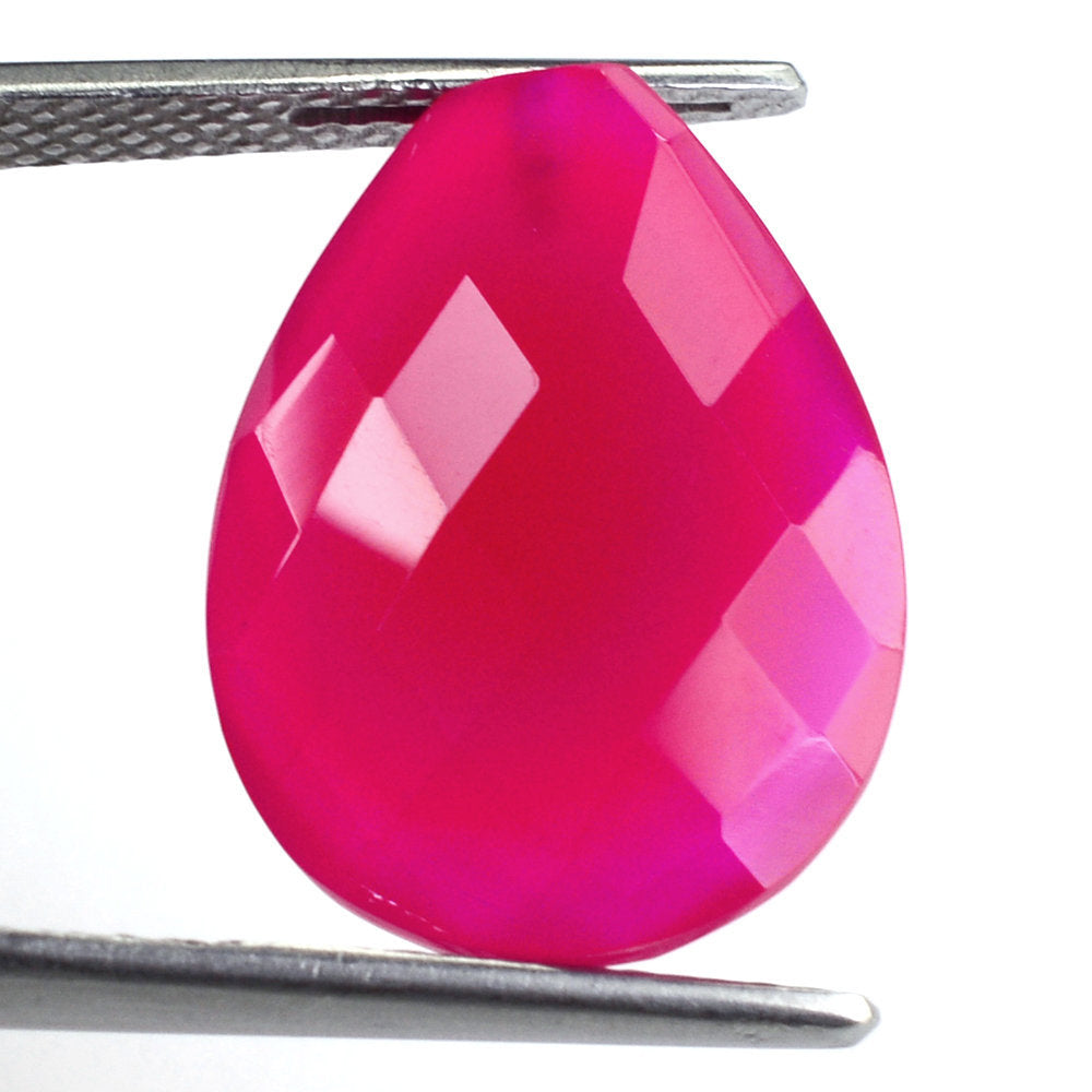 DYED RED FUCHSIA CHALCEDONY BRIOLETTE PEAR (HALF DRILL) 20X15MM 11.80 Cts.