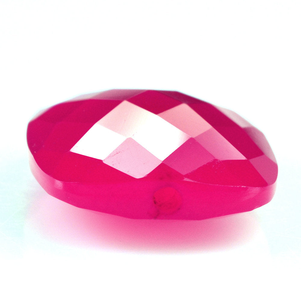 DYED RED FUCHSIA CHALCEDONY BRIOLETTE CUSHION (HALF DRILL) 20X15MM 12.60 Cts.