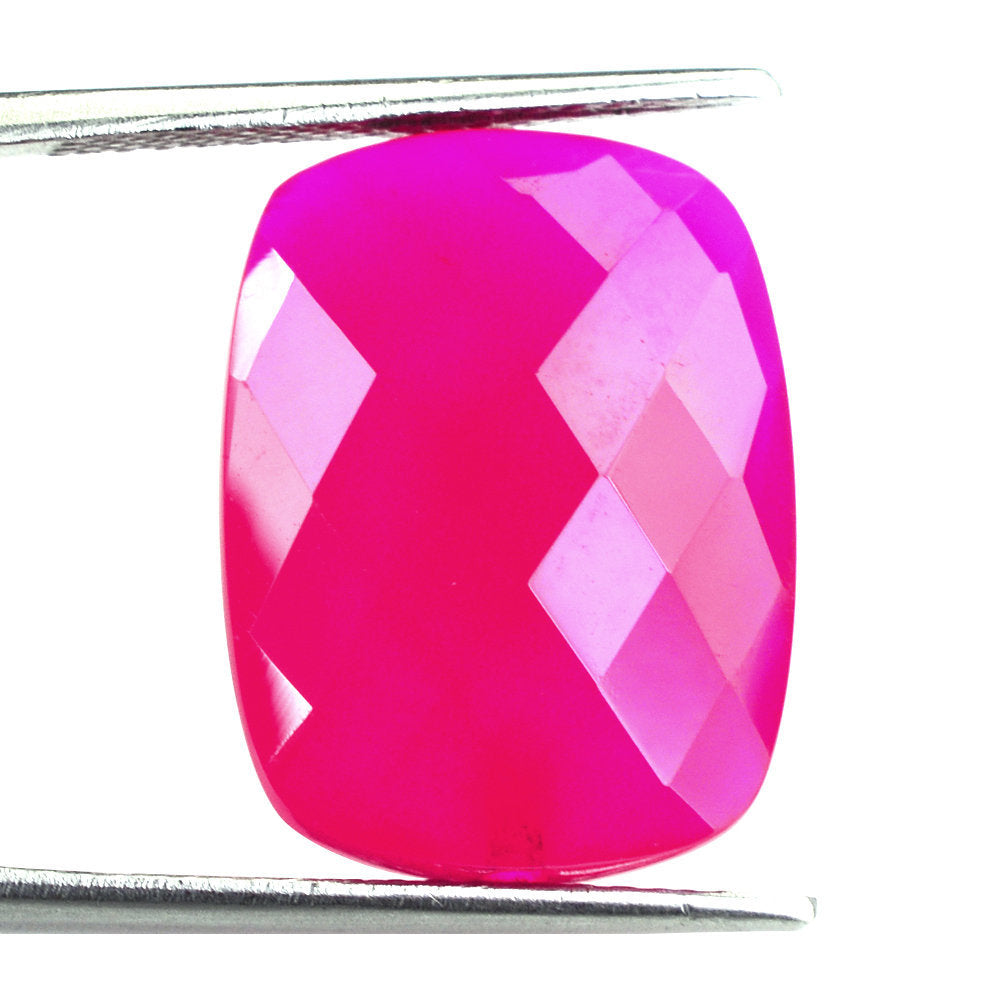 DYED RED FUCHSIA CHALCEDONY BRIOLETTE CUSHION (HALF DRILL) 20X15MM 12.60 Cts.