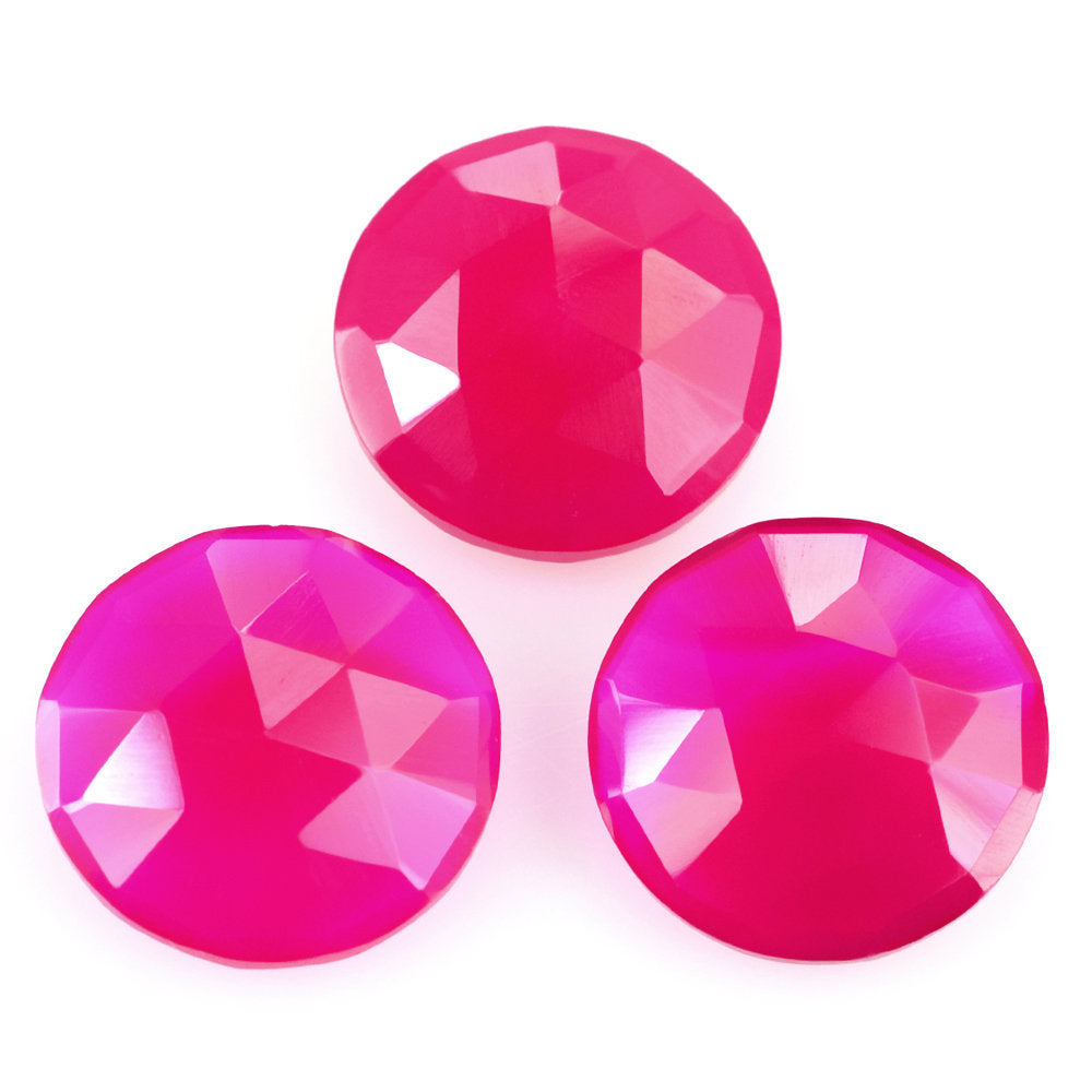 DYED RED FUCHSIA CHALCEDONY ROSE CUT BRIOLETTE ROUND 10MM 2.27 Cts.