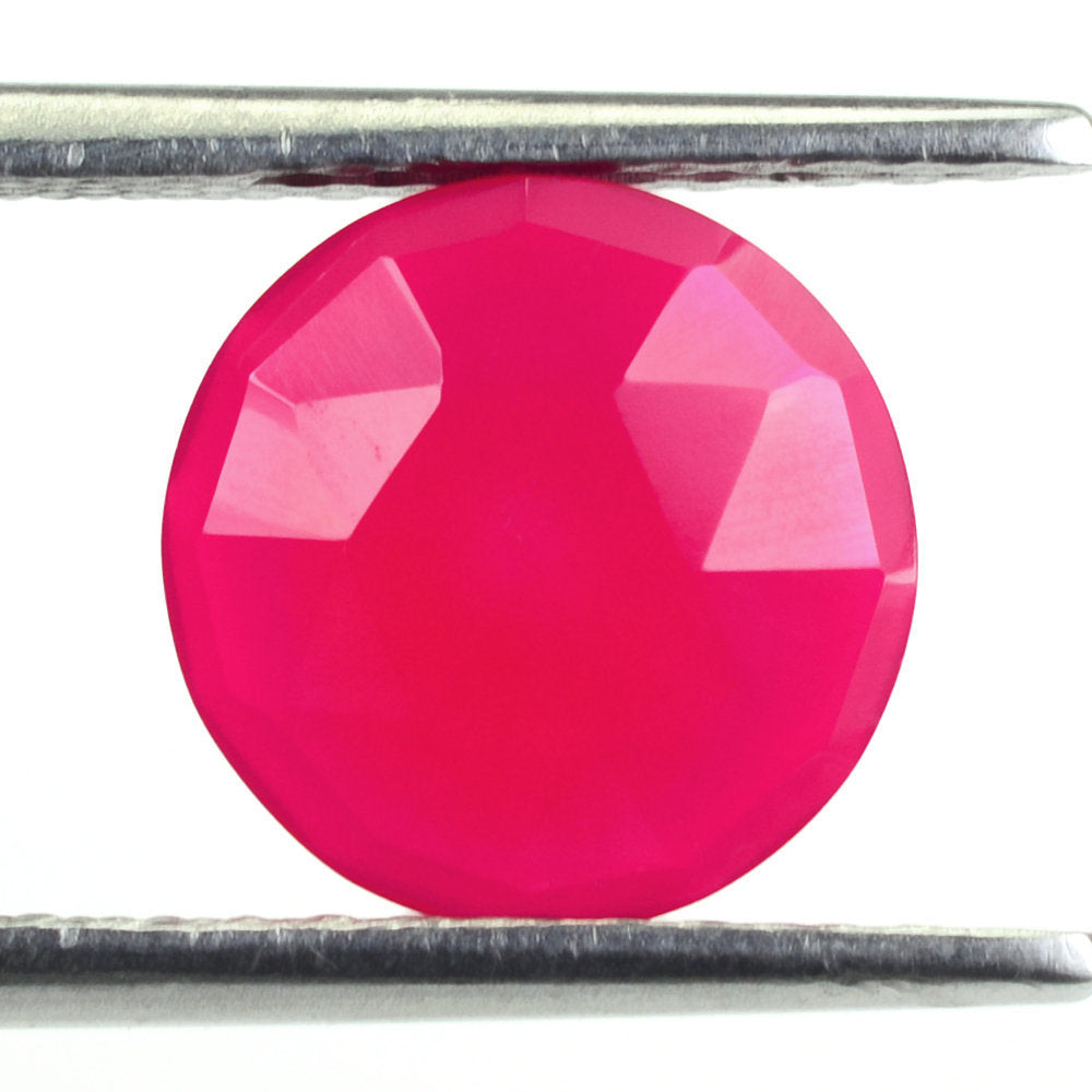 DYED RED FUCHSIA CHALCEDONY ROSE CUT BRIOLETTE ROUND 10MM 2.27 Cts.