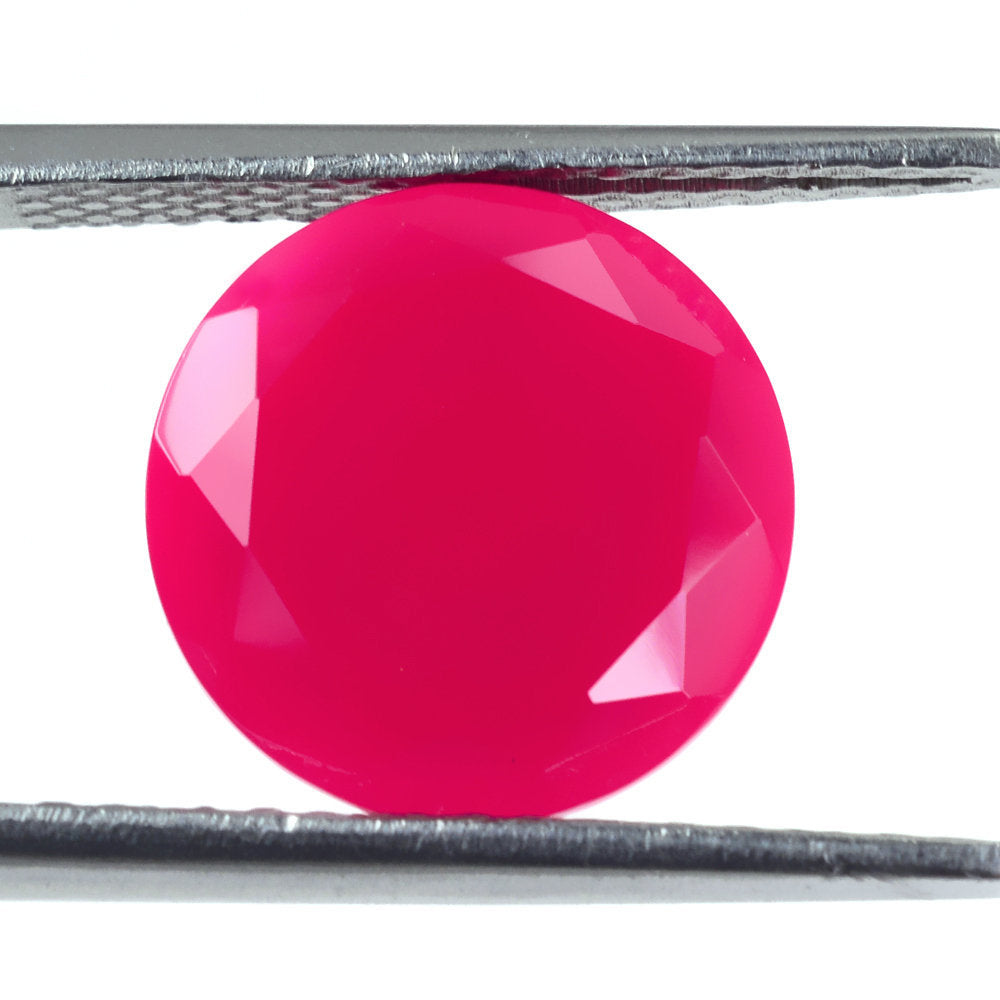 DYED RED FUCHSIA CHALCEDONY CUT ROUND 12MM 5.88 Cts.