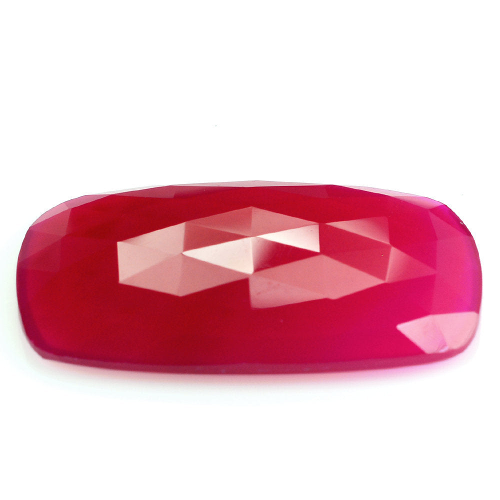 DYED RED FUCHSIA CHALCEDONY ROSE CUT CUSHION CAB 33X22MM 25.15 Cts.