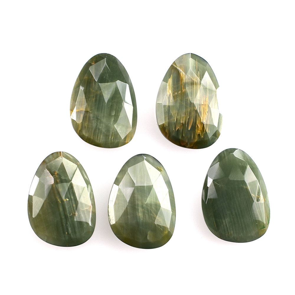 CAT'S EYE GREY ROSE CUT BRIOLETTE PEARISH 14X10MM 4 Cts.