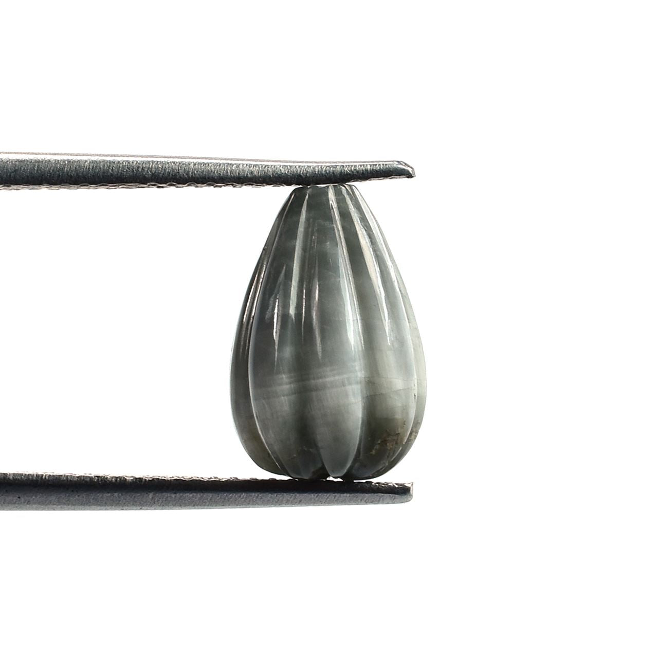 CAT'S EYE GREY MELON CARVED DROPS 12.00X8.00 MM 4.98 Cts.