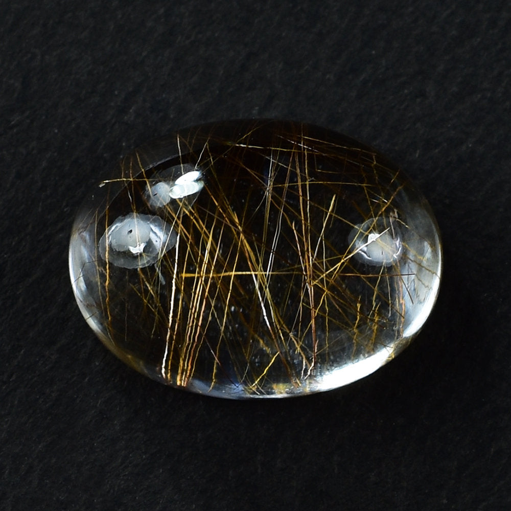 COPPER RUTILE QUARTZ PLAIN OVAL CAB 16X12MM 11.25 Cts.