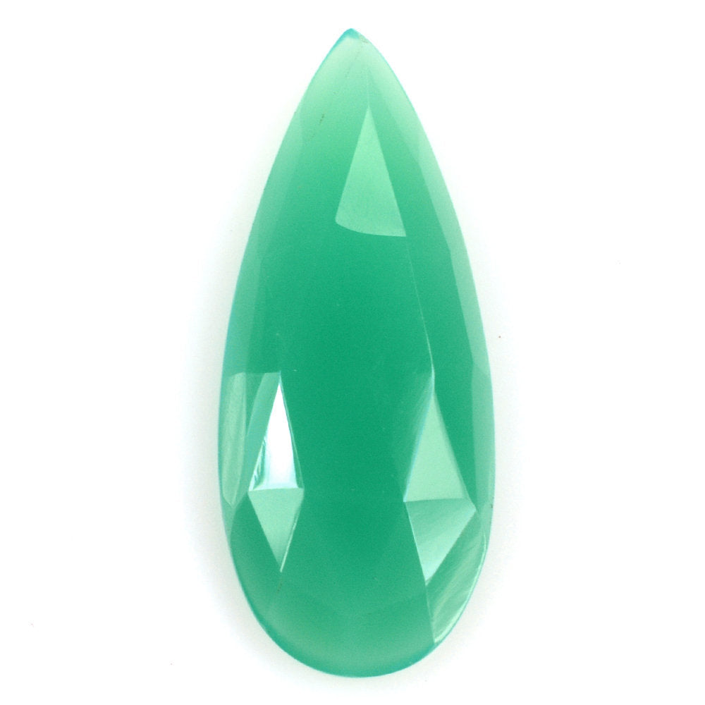 DYED CHRYSOPRASE CHALCEDONY ROSE CUT PEAR CAB 27X11MM 8.3 Cts.