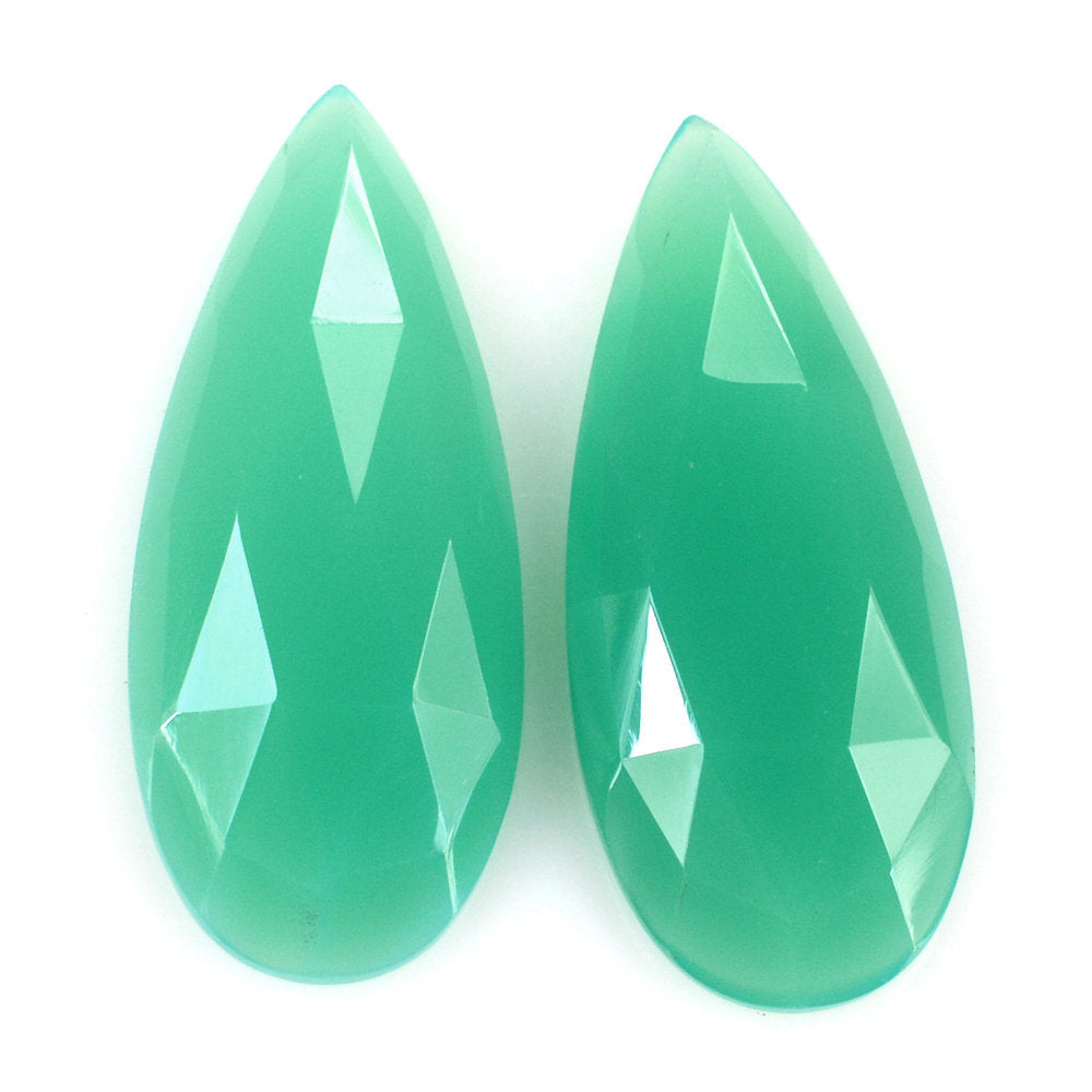 DYED CHRYSOPRASE CHALCEDONY ROSE CUT PEAR CAB 27X11MM 8.3 Cts.