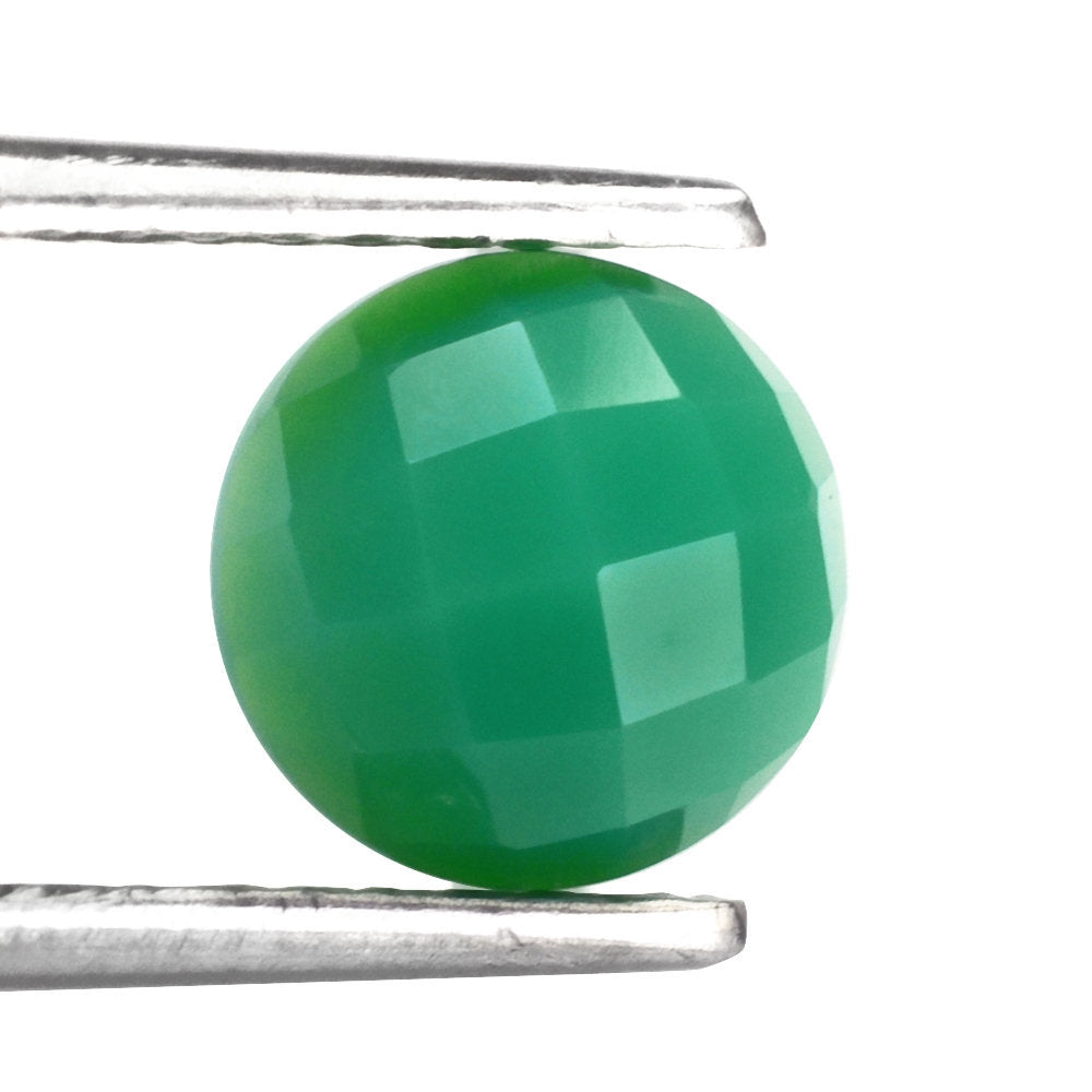 DYED CHRYSOPRASE CHALCEDONY CHECKER ROUND CAB 8MM 1.73 Cts.
