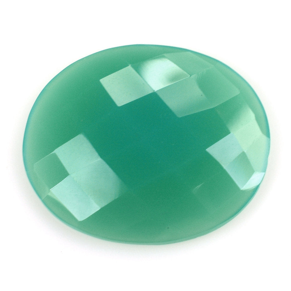 DYED CHRYSOPRASE CHALCEDONY CHECKER OVAL CAB 30X25MM 25.08 Cts.