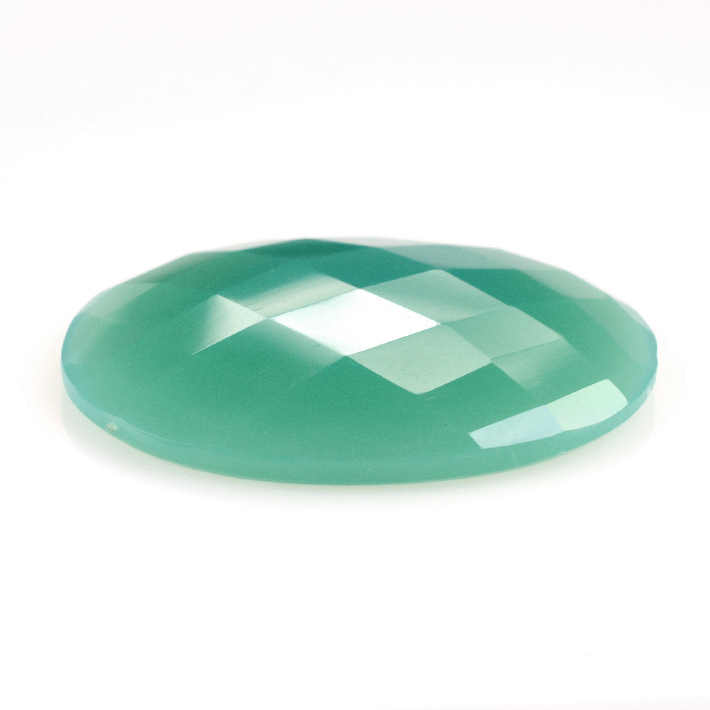 DYED CHRYSOPRASE CHALCEDONY CHECKER OVAL CAB 30X25MM 25.08 Cts.