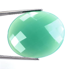 DYED CHRYSOPRASE CHALCEDONY CHECKER OVAL CAB 30X25MM 25.08 Cts.