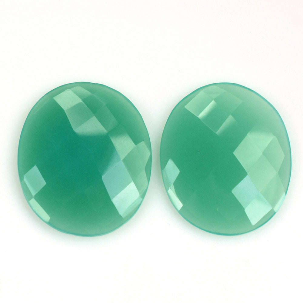 DYED CHRYSOPRASE CHALCEDONY CHECKER OVAL CAB 30X25MM 25.08 Cts.