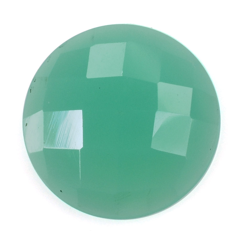 DYED CHRYSOPRASE CHALCEDONY CHECKER ROUND CAB 13MM 2.38 Cts.