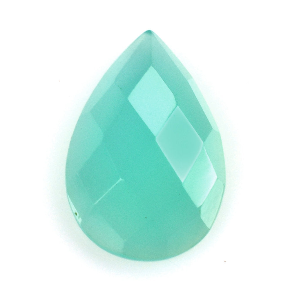 DYED CHRYSOPRASE CHALCEDONY CHECKER PEAR CAB 12X8MM 2.23 Cts.