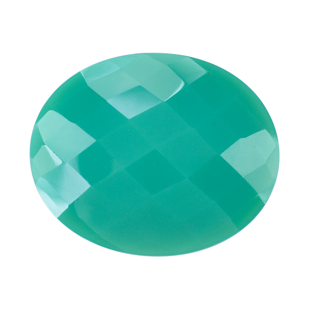 DYED CHRYSOPRASE CHALCEDONY CHECKER OVAL CAB 30X25MM 26.06 Cts.