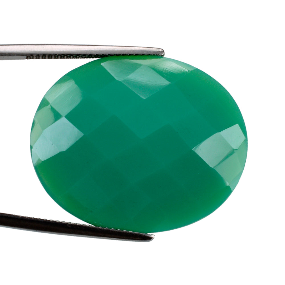 DYED CHRYSOPRASE CHALCEDONY CHECKER OVAL CAB 30X25MM 26.06 Cts.