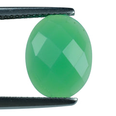 DYED CHRYSOPRASE CHALCEDONY CHECKER OVAL CAB 13X10M 3.29 Cts.