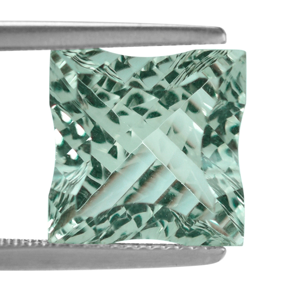 GREEN AMEHTYST CONCAVE NINETY CUT SQUARE (DES#52) 12MM 6.88 Cts.