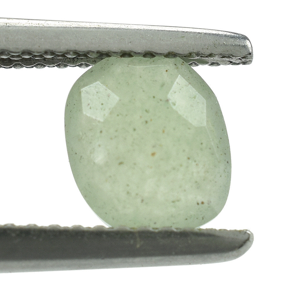 GREEN AVENTURINE IRREGULAR FACETED BRIOLETTE CUSHION (LIGHT GREEN)(OPAQUE) 7.15X6.20 MM 1.20 CTS