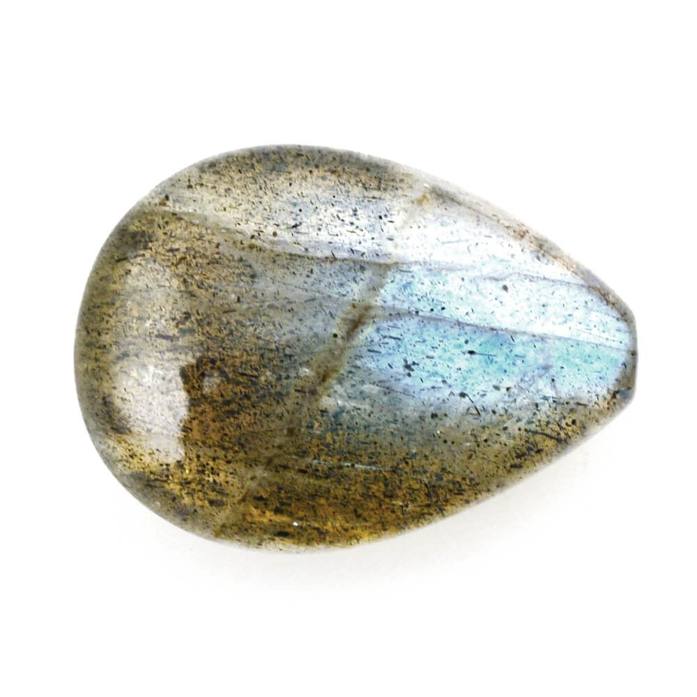 LABRADORITE LENTIL PEAR (HALF DRILL) (GREEN) 15X11MM 6.44 Cts.
