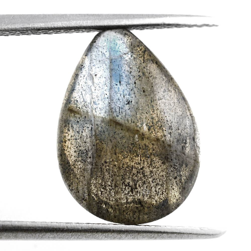LABRADORITE LENTIL PEAR (HALF DRILL) (GREEN) 15X11MM 6.44 Cts.