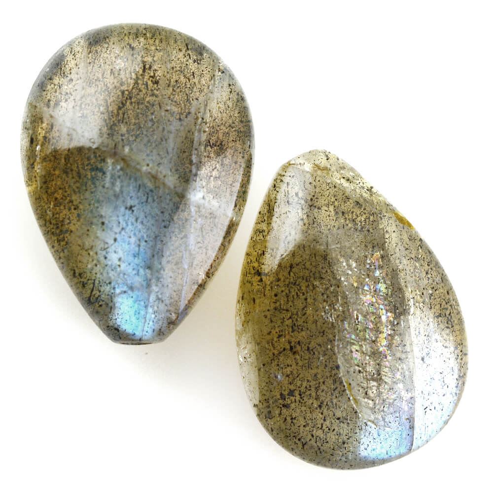 LABRADORITE LENTIL PEAR (HALF DRILL) (GREEN) 15X11MM 6.44 Cts.