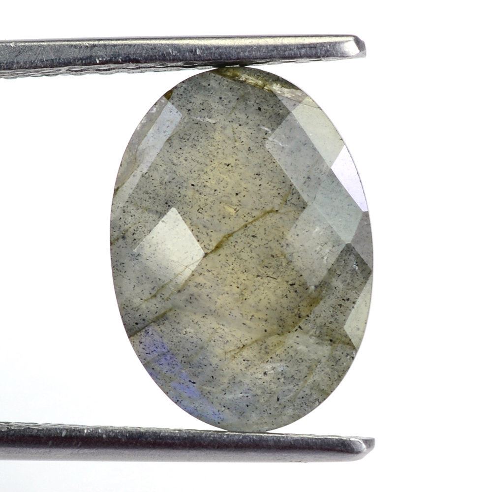 GREY LABRADORITE CHECKER CUT OVAL 14X10MM 5.03 Cts.